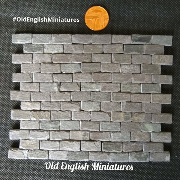 Real miniature vintage slate brick slips, cobbles over 100 years old, 100 pieces, dolls house, fairy house, model making, Mosaics, Art