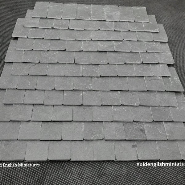 100 Real miniature roofing slates, (straight edge design) hand crafted and Hand split from vintage slate, Ideal for dolls house, miniatures