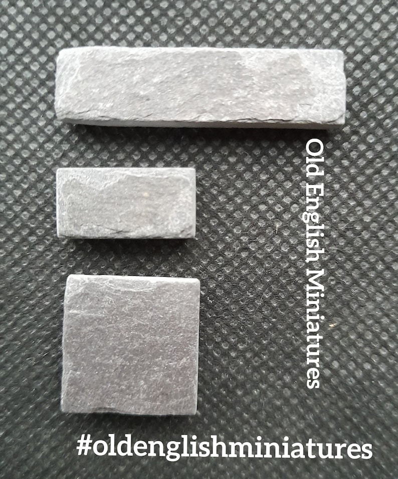 Real miniature vintage rustic slate slips for doll house flooring and walls or any miniature building projects like model making architectural models, model castle,  hand crafted and hand split using traditional age old methods by Old English Miniatures from reclaimed vintage slate over 100years old, available from my Etsy store