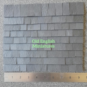 100 Real miniature roofing slates, (straight edge design) hand crafted and Hand split, including slate tile and halves, doll house roof