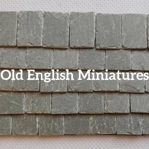 Real miniature vintage rustic slate roofing tiles for dollshouse roofs wall or floor,  hand crafted by Old English Miniatures from reclaimed materials using age-old traditional methods,  great for many miniature projects like birdhouses fairy house and model railway, model castle,  Art and crafts,  green colour,  hand split and feather edged to create a wonderful effect