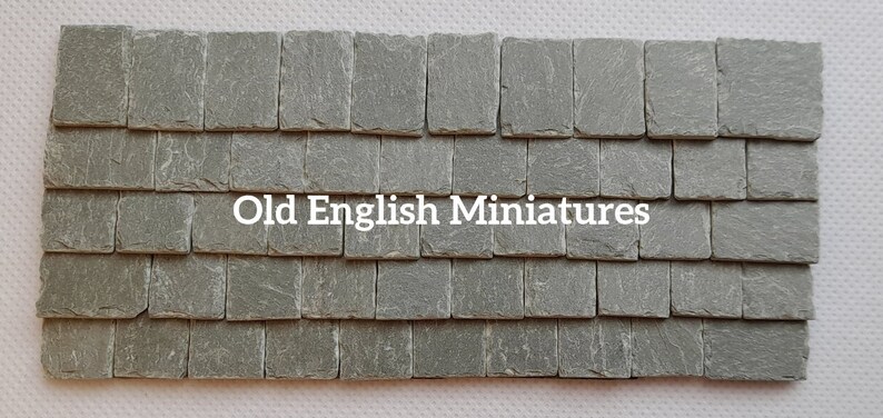 Real miniature vintage rustic slate roofing tiles for dollshouse roofs wall or floor,  hand crafted by Old English Miniatures from reclaimed materials using age-old traditional methods,  great for many miniature projects like birdhouses fairy house and model railway, model castle,  Art and crafts,  green colour,  hand split and feather edged to create a wonderful effect