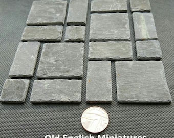Real slate miniature flagstones, over 80 years old for doll house floors, model railways, model castle, dioramas, Art and crafts, Miniatures