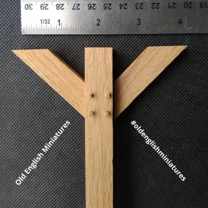 Dolls house miniature real solid oak pillar/ post with oak supports and tiny pegs for porches, veranda, front canopy, Tudor dolls house