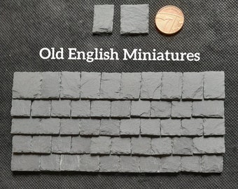 50 Real miniature tiny roofing, floor or wall slates, hand crafted, Hand split and Hand feathered edge, grey colour, doll house, bird house