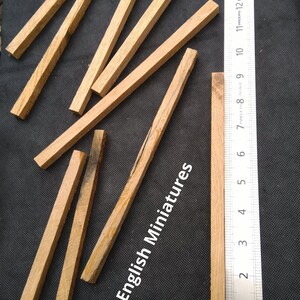 Real miniature vintage rustic oak beams, for dolls farmhouse, dolls Tudor house, dolls haunted house, miniature, Architectural model, model railway, model castle, arts and crafts, handcrafted by Old English Miniatures from reclaimed vintage oak, Size approx 9"inch/225mm long x 10mm x 10mm, each pack contains 9 pieces, available from my Etsy store, the ruler gives an idea of sizes