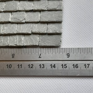 Real miniature vintage rustic slate roofing tiles for doll house or any miniature building projects like model making, model railway, model castle  ,Art and crafts, Mosaics, hand crafted by Old English Miniatures from reclaimed vintage materials,  hand split and feather edged using age-old traditional methods
