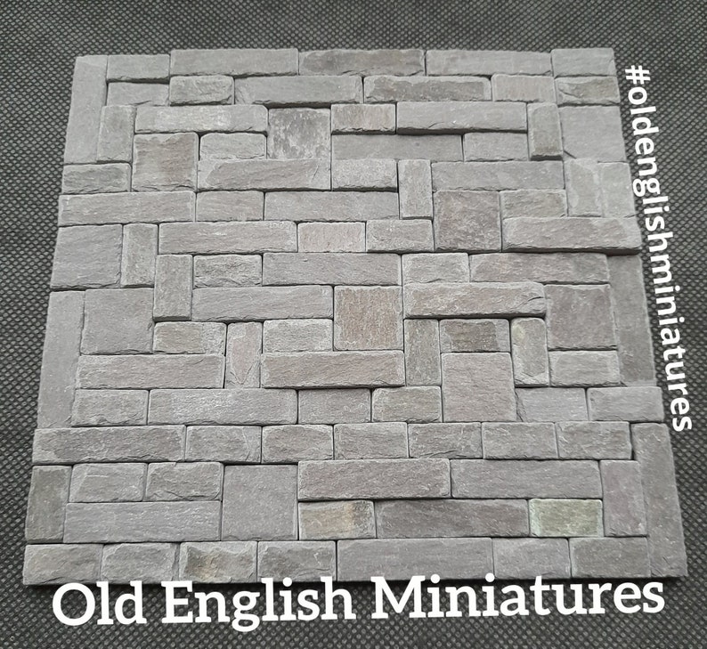Real miniature vintage rustic slate slips for doll house flooring and walls or any miniature building projects like model making architectural models, model castle,  hand crafted and hand split using traditional age old methods by Old English Miniatures from reclaimed vintage slate over 100years old, available from my Etsy store..