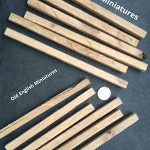 Tudor Dollshouse,  real miniature vintage rustic oak beams, ideal for many miniature building projects like model making, architectural models, model castle, diorama,  handcrafted by Old English Miniatures from a extremely old reclaimed oak beam,  sizes: 12 x 6 x 195mm + 6 x 150mm x 10 x 10mm, custom sizes available,  great for many different miniature projects like Art, wood mosaics, dioramas,  fairy houses,  available from my Etsy shop