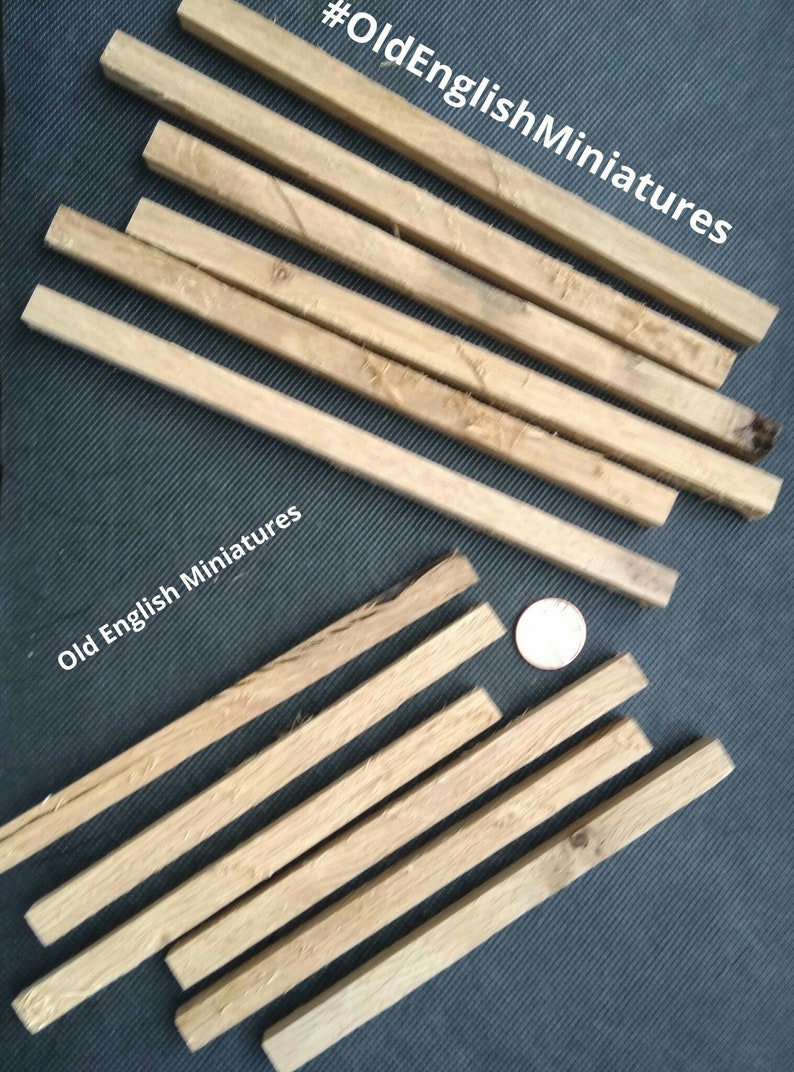 Tudor Dollshouse,  real miniature vintage rustic oak beams, ideal for many miniature building projects like model making, architectural models, model castle, diorama,  handcrafted by Old English Miniatures from a extremely old reclaimed oak beam,  sizes: 12 x 6 x 195mm + 6 x 150mm x 10 x 10mm, custom sizes available,  great for many different miniature projects like Art, wood mosaics, dioramas,  fairy houses,  available from my Etsy shop