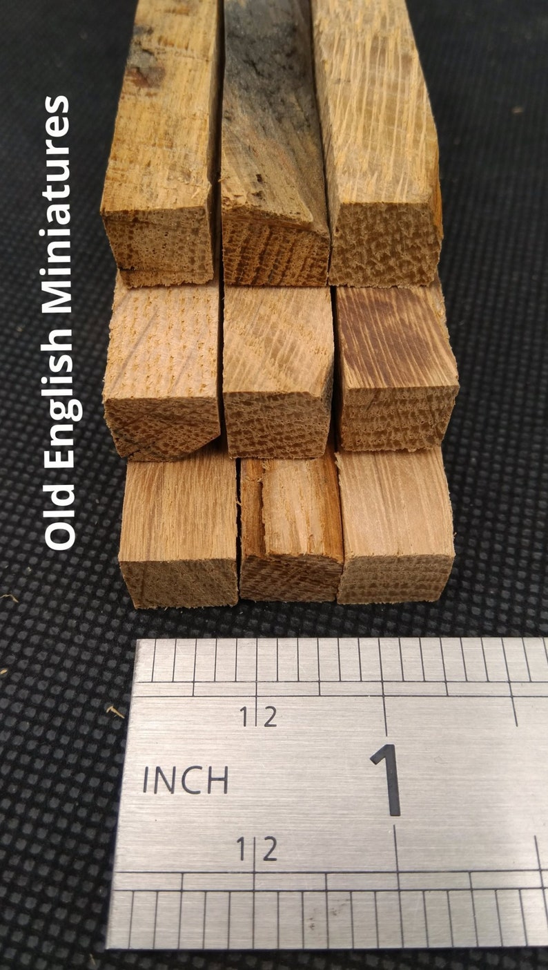 Real miniature vintage rustic oak beams, for dolls farmhouse, dolls Tudor house, dolls haunted house, miniature, Architectural model, model railway, model castle, arts and crafts, handcrafted by Old English Miniatures from reclaimed vintage oak, Size approx 9"inch/225mm long x 10mm x 10mm, each pack contains 9 pieces, available from my Etsy store, the ruler gives an idea of sizes