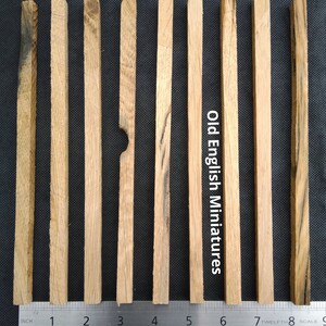 Real miniature vintage rustic oak beams, for dolls farmhouse, dolls Tudor house, dolls haunted house, miniature, Architectural model, model railway, model castle, arts and crafts, handcrafted by Old English Miniatures from reclaimed vintage oak, Size approx 9"inch/225mm long x 10mm x 10mm, each pack contains 9 pieces, available from my Etsy store, the ruler gives an idea of sizes
