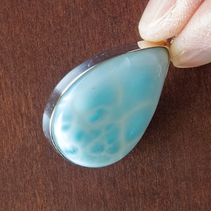 13.3g Grade A Larimar Sterling Silver Pendant Necklace - Jewelry for Balance and Emotional Tranquility