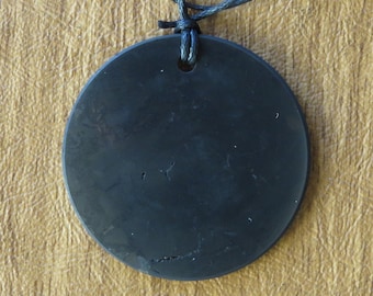 5cm Polished Disk Circle Shungite Pendant Necklace - Shungite Jewelry for 5G EMF Shielding, Blocking, and Protection