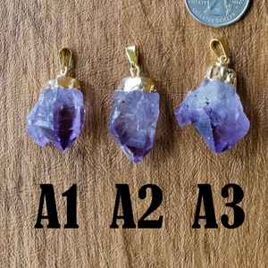 Gold Plated Amethyst Pendant - Choose Your Own - Raw Stone Crystal Pendant, Amethyst Necklace, Semi-Precious Crystal Jewelry