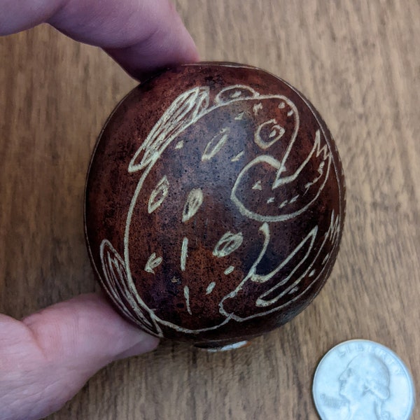 Frog Design Hand Carved Egg Shaped Shipibo Rattle from Peru - Choose from 4 Rattles - Shaker, Maraca, Shamanic Instruments, Medicine