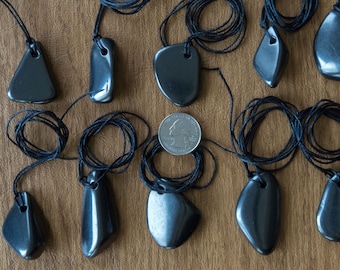 Tumbled Shungite Pendant - Necklace for EMF 5G Blocking, Shielding, & Protection; Jewelry Fullerene, Carbon-60
