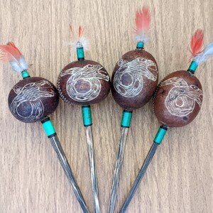 Snake Design Hand Carved Shipibo Rattle from Peru with Macaw Feathers - Choose Your Own - Shaker, Maraca, Shamanic Instruments