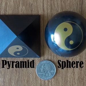 Shungite Pyramid and Sphere with Yin Yang Design - High Carbon Stone for Water Filtration, 5G EMF Shielding Blocking, and Protection
