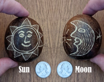 Sun/Moon Design Hand Carved Egg Shaped Shipibo Rattle from Peru - Choose from 4 Rattles - Shaker, Maraca, Shamanic Instruments, Medicine
