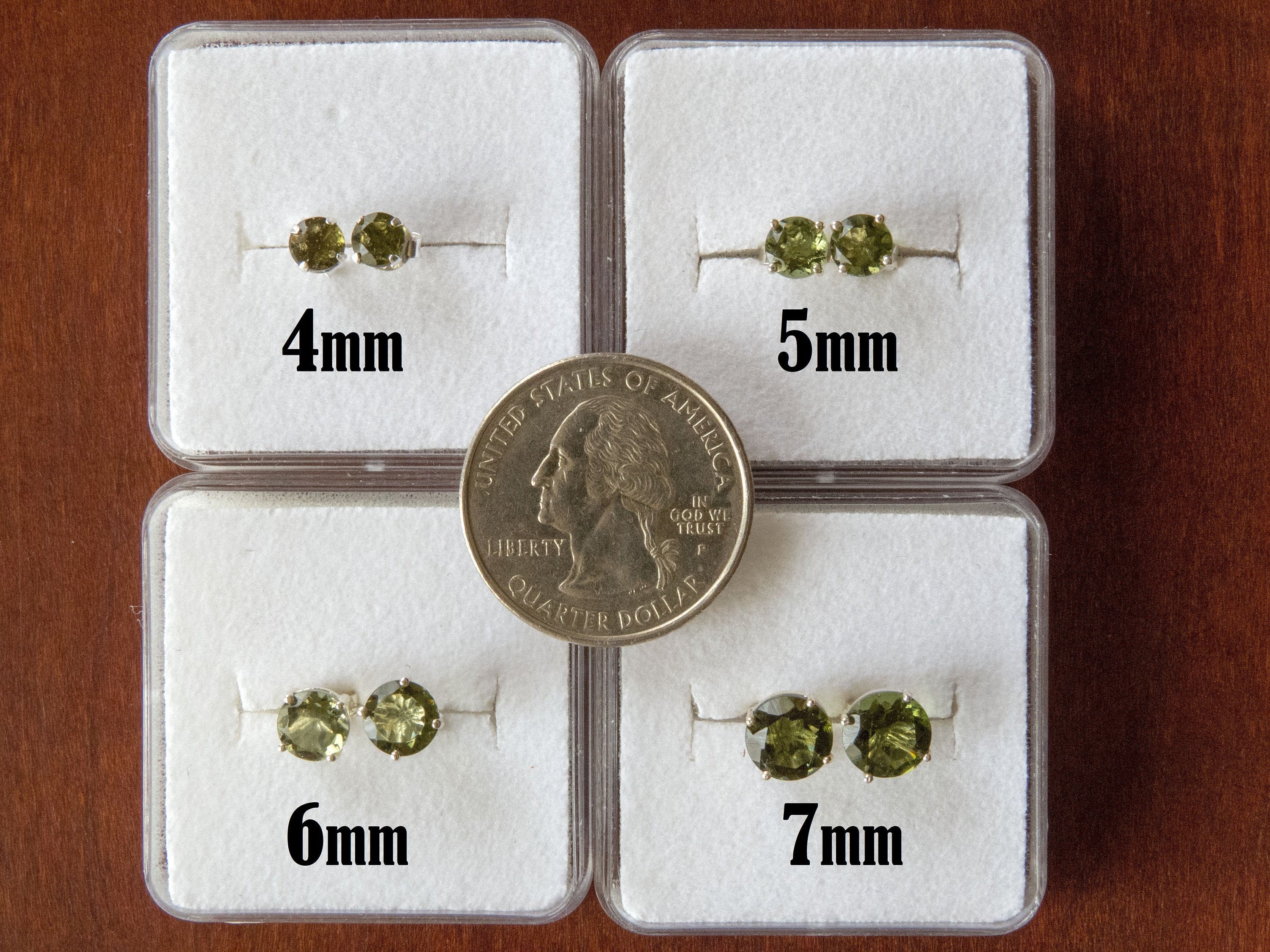 Round Facet Moldavite Sterling Silver Stud Earrings - Museum Grade - …