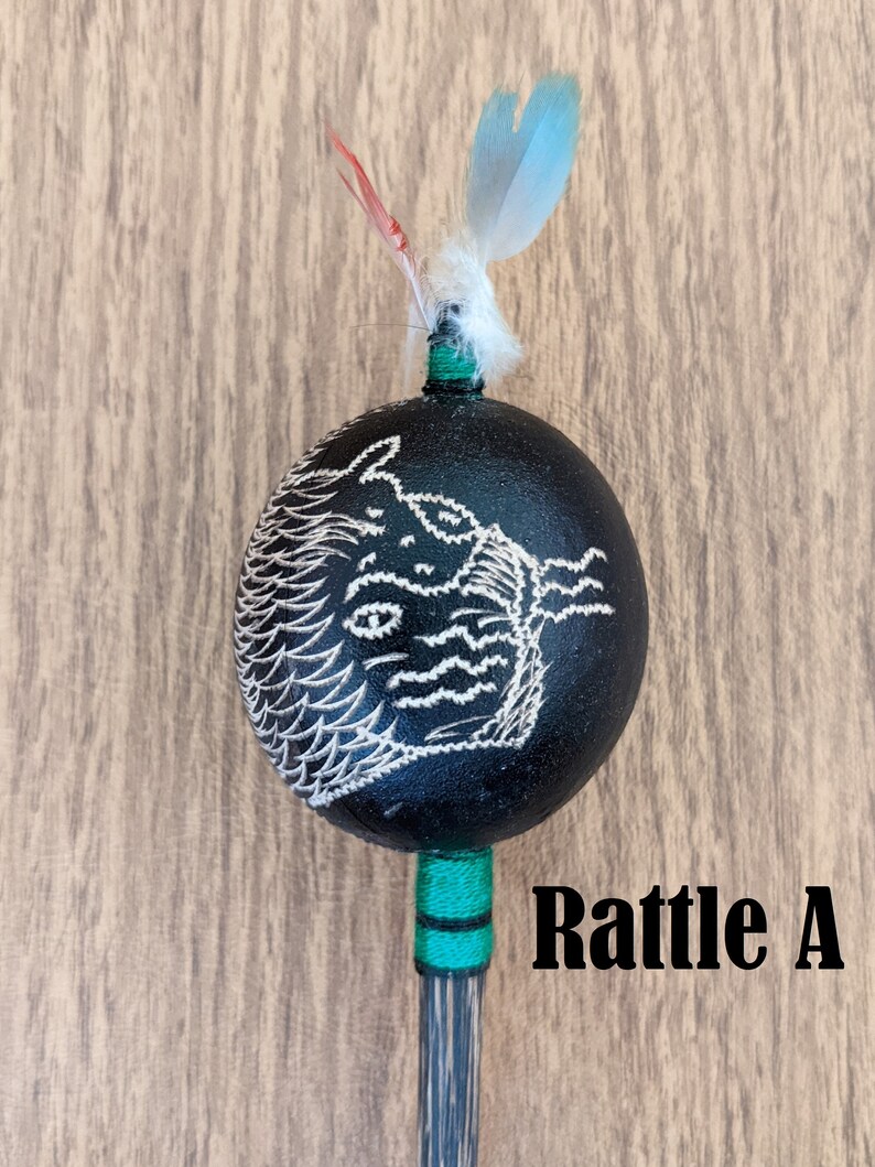 Pyeblo Style Rattle Puma Design Hand Carved Shipibo Rattle From Peru With Macaw Feathers ...
