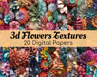 3d Flowers PRINTABLE Floral PNG Background Textures Digital Paper Download 20 Seamless Patterns Scrapbooking Printable Sublimation Prints