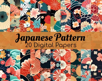 Japanese Style DIGITAL Paper Backgrounds Asian Origami Floral Download 20 Seamless Patterns Scrapbooking, Printable Sublimation Prints