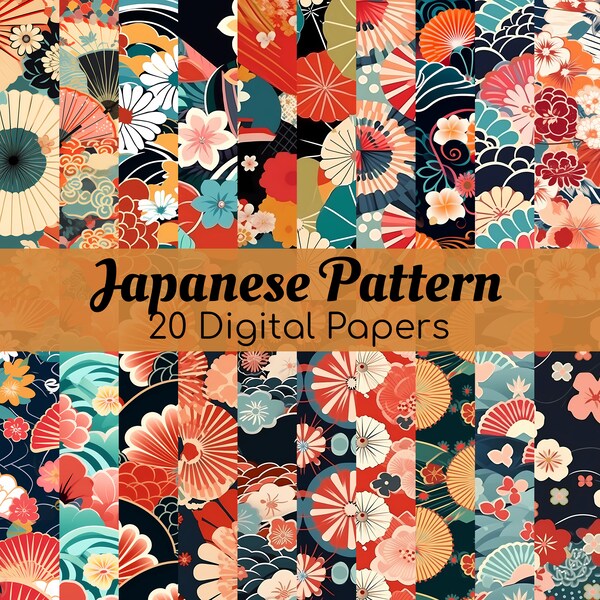 Japanese Style DIGITAL Paper Backgrounds Asian Origami Floral Download 20 Seamless Patterns Scrapbooking, Printable Sublimation Prints