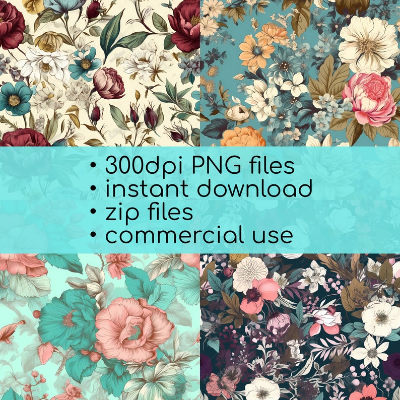 Floral Decoupage Paper DIGITAL DOWNLOAD Art 20 Seamless Etsy