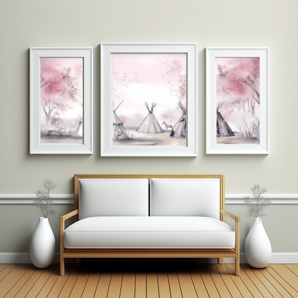 3 Pink Boho Wall Art DIGITAL DOWNLOAD Prints Bohemian Etsy