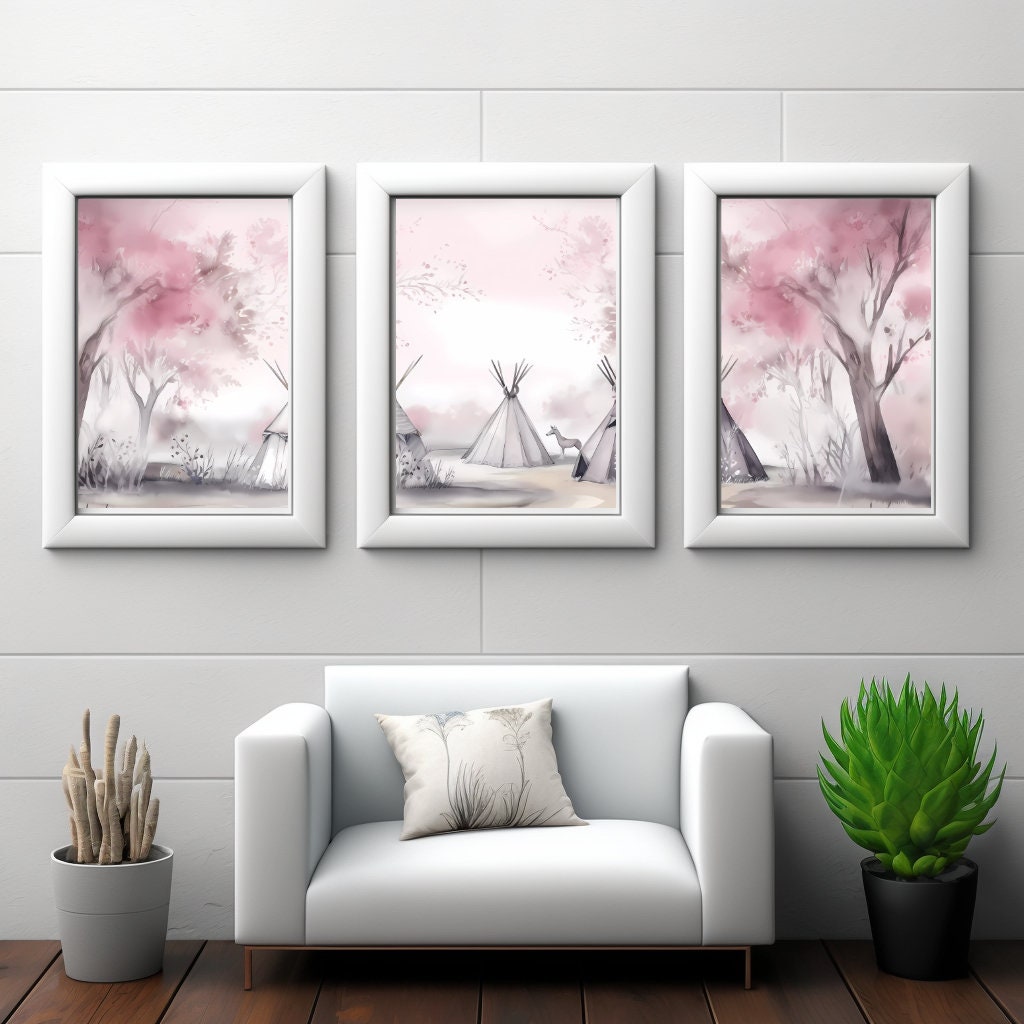 3 Pink Boho Wall Art DIGITAL DOWNLOAD Prints Bohemian Etsy