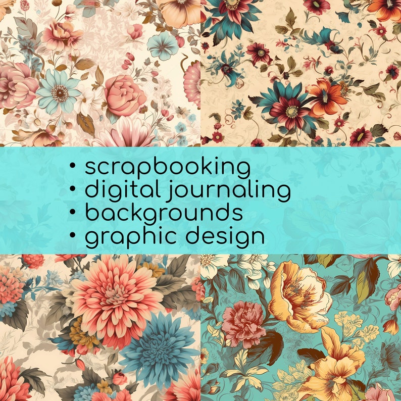 Floral Decoupage Paper DIGITAL DOWNLOAD Art 20 Seamless Etsy