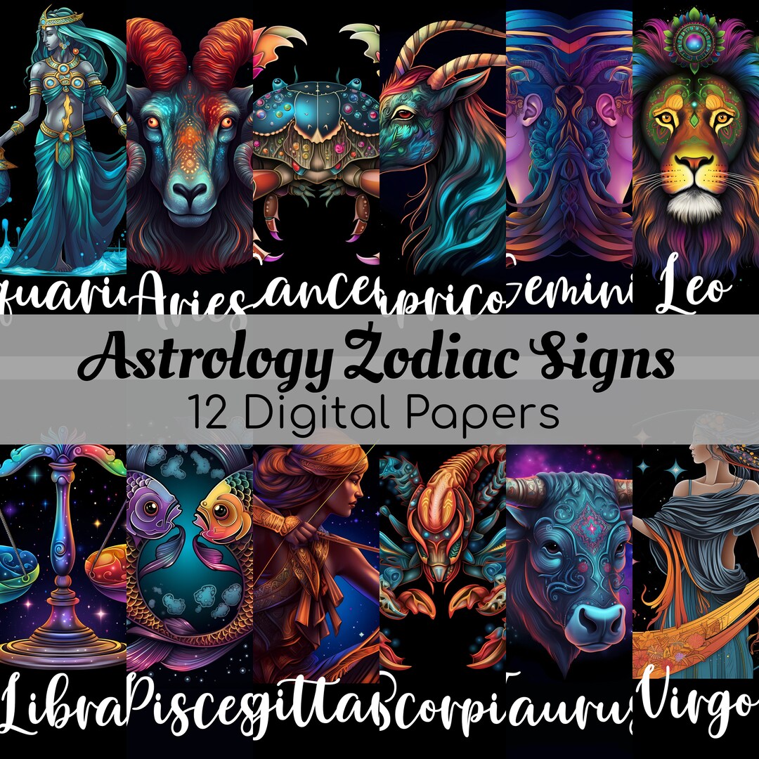 Astrology 12 Zodiac Signs PRINTABLE Backgrounds Digital Paper - Etsy
