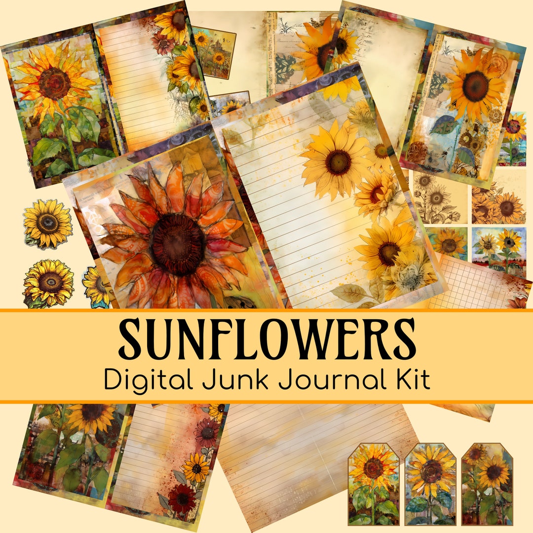 DIGITAL Junk Journal Kit Sunflowers Printable Ephemera - Etsy