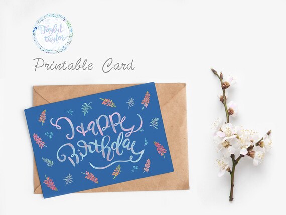Printable Greeting Card Happy Birthday-Blue 5 x 7 A6 A7 | Etsy