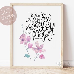 Provérbios 31:30 | Arte de parede com versículos bíblicos botânicos | Uma mulher que teme ao Senhor | Decoração cristã | Imprimível moderno para o Dia das Mães