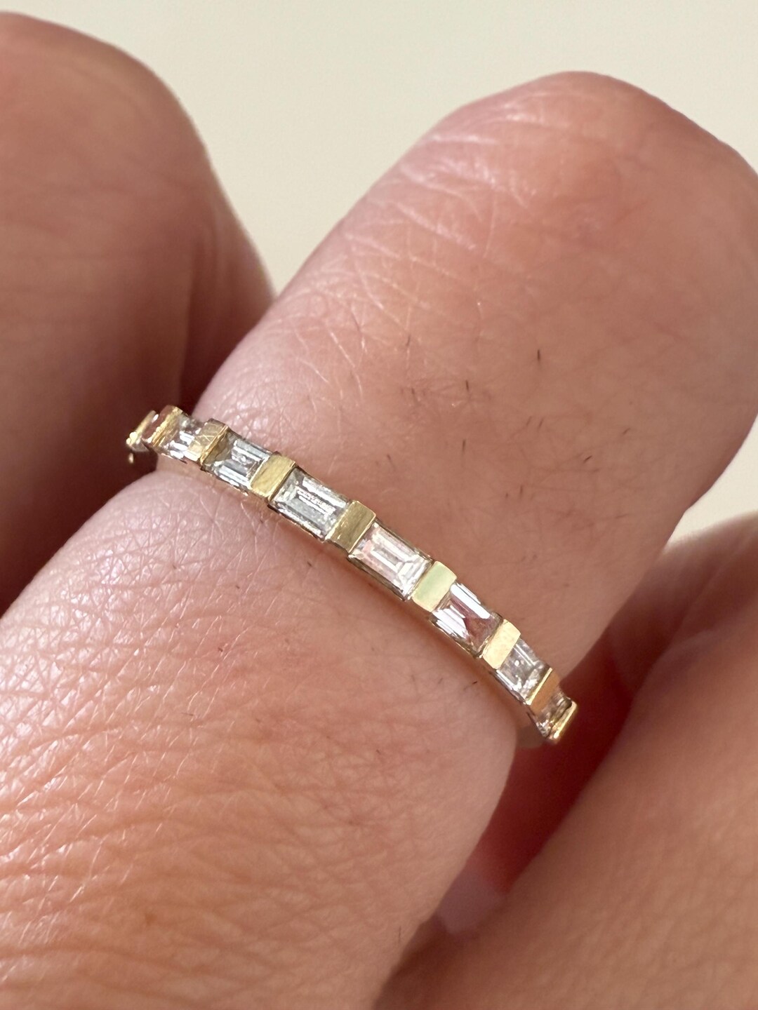 14K Solid Gold Baguette Diamond Band - Etsy