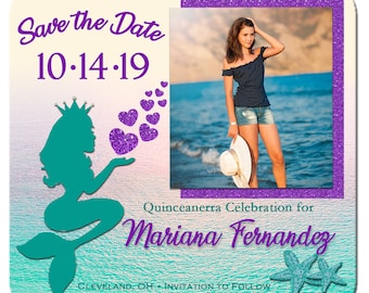 quinceanera magnet mermaid save the date magnets mermaid invitation 15th birthday miss quince anos purple teal mermaid save the date