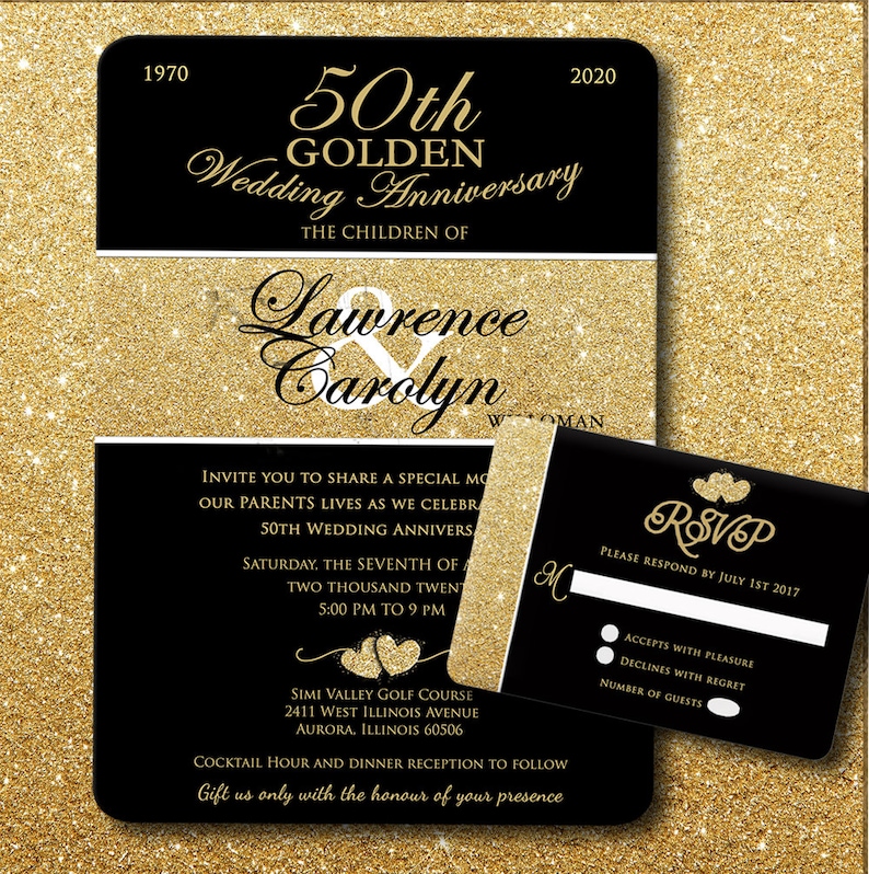 Gold and Black 50th Anniversary Invitations Glitter Wedding - Etsy