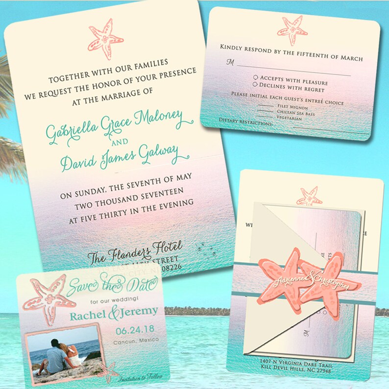 Invitation Starfish Wedding Invitation Starfish Theme Etsy