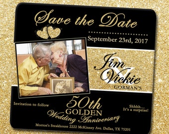Save the Date Card - 50th Anniversary Save the Date Card,Gold Glitter Save the Date,50th Save the Date,Golden Anniversary Save the Date Card