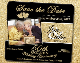 Save the date Magnet  - 50th Golden Anniversary, 50th Anniversary Invitations, Golden 50th Anniversary, Save the Date 50th Anniversary