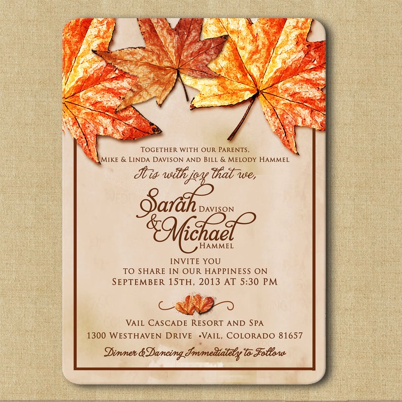 Autumn Leaves Fall Wedding Invitations Rustic Wedding Autumn Wedding Invitation Fall Invitation Autumn Wedding Fall Wedding Invitations