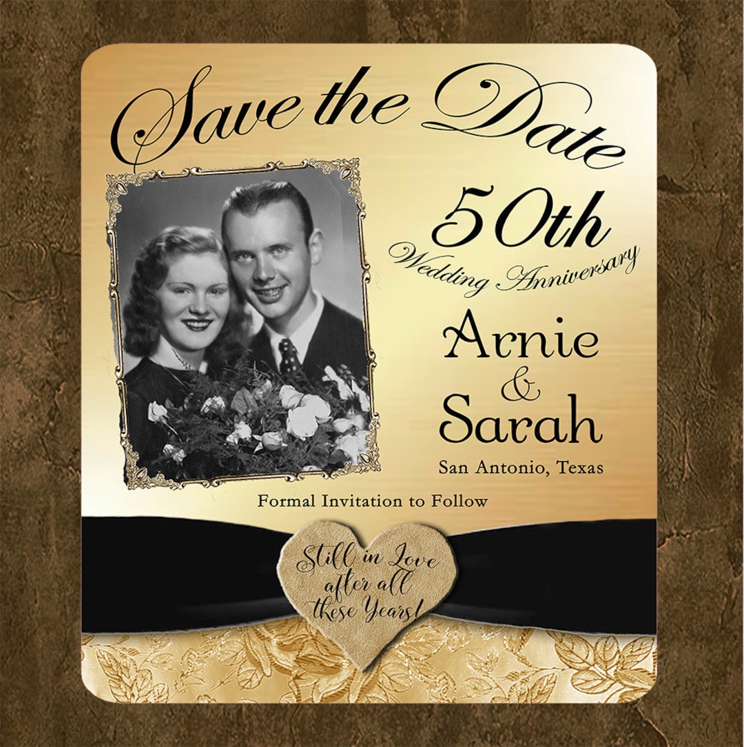 Save The Date Card 50th Anniversary Gold Save The Date Card Etsy