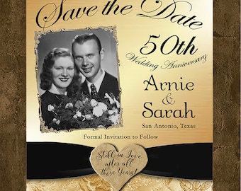 Save the Date Card - 50th Anniversary Gold Save the Date Card, Save the Date, 50th Save the Date, 50th Golden Anniversary Save the Date Card