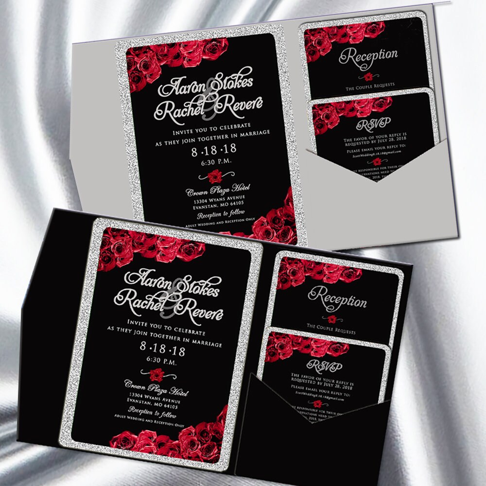 Red Black Invitation Red Rose Invitation Black and Red Etsy Red Black Invitation Red Rose Invitation Black and Red Etsy