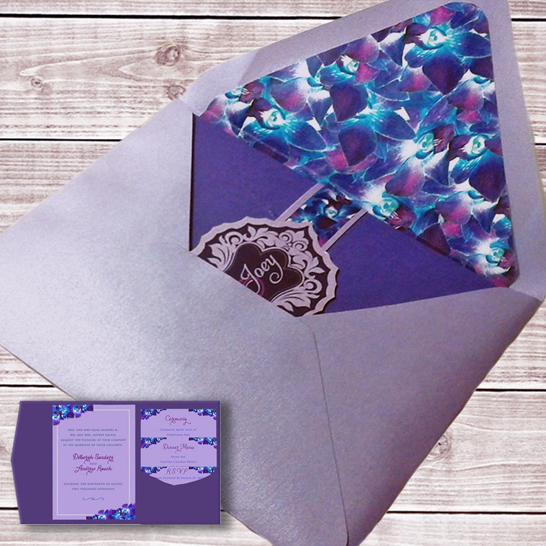 Custom Belly Bands Wedding Invitation Suites Blue Purple Orchid Dendrobium Wedding Invitation Suites Purple Orchid Wedding Invitations