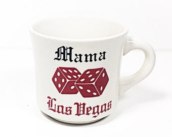 Vintage Retro Souvenir Mug Las Vegas Gambling Red Dice Craps Mama Rare Made in England Mid Century Coffee Cup for Mom Mother Mum Tea Cup