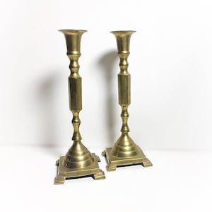 Vintage Pair of Brass  Candlesticks Candle Holders Two Tall Candle Holders Modern Brass Tall Candle Holders Pair of Brass Candlesticks